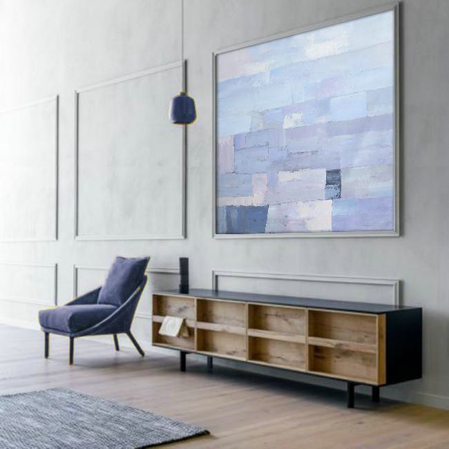 Extra Large Acrylic Painting On Canvas,Oversized Contemporary Art,Acrylic Painting Large Wall Art,Violet Ash,Grey,Blue.etc